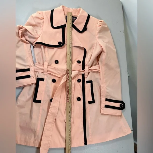 XXI twist Elegant Women's Double feasted Peach/black Trench Coat, M , NWT - Picture 12 of 17